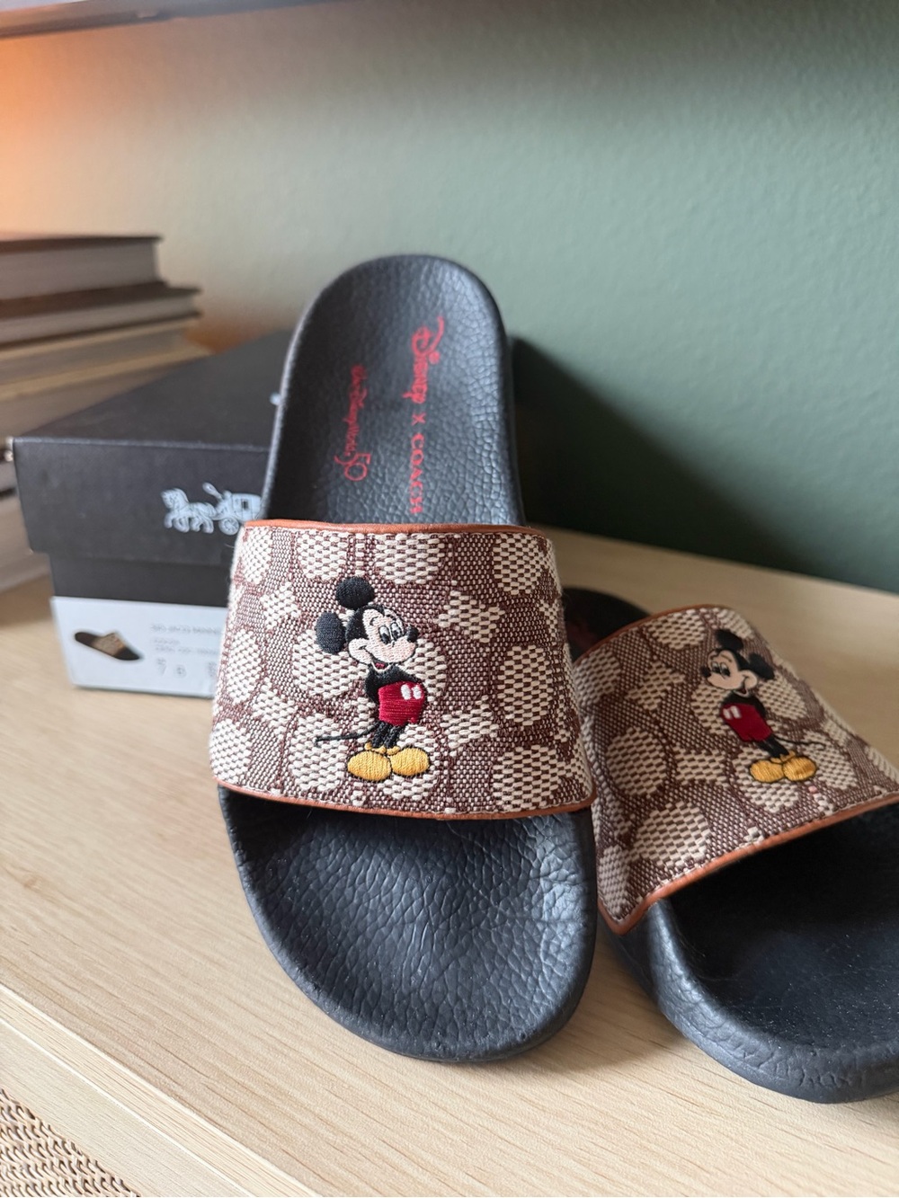 Coach x Disney Embroidered Mickey Logo Slides - Size 7